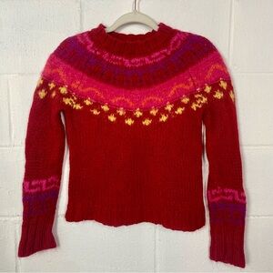 Vintage Express Jeans Wool Blend Sweater Red Nordic Fair Isle Y2K Artsy Indie XS